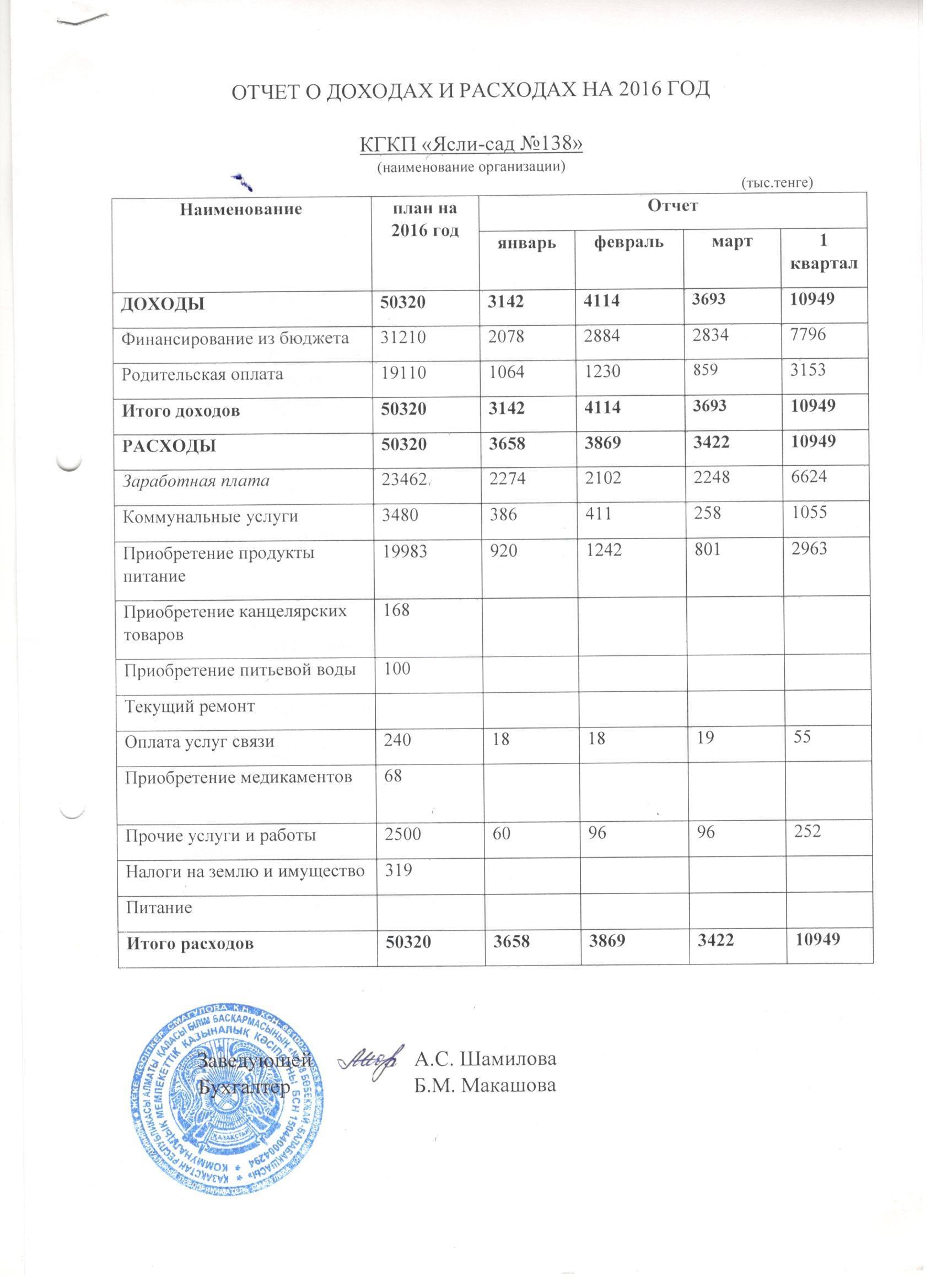 отчет о доходах и расходах