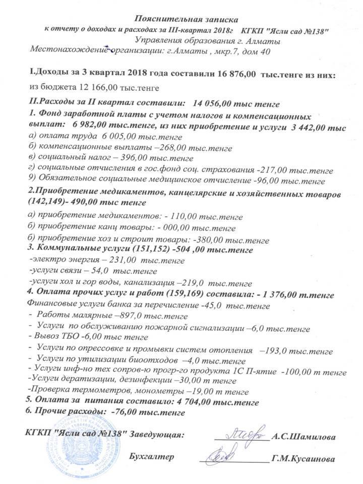 ОТЧЕТ О ДОХОДАХ И РАСХОДАХ за ІІІ квартал